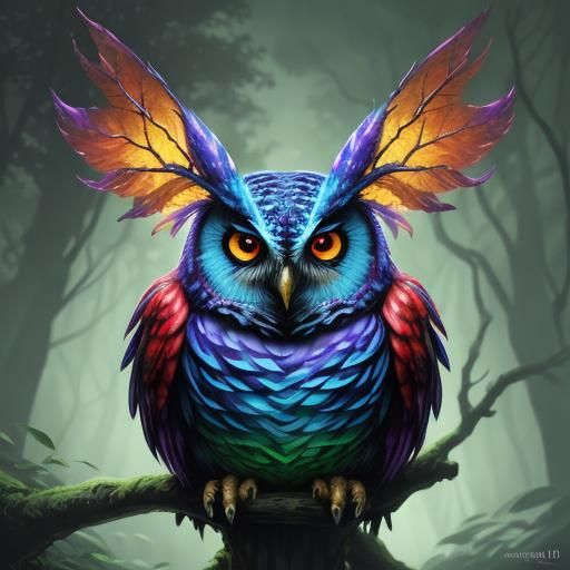 Enchanted Forest Owl with Glowing Eyes in Candy Art