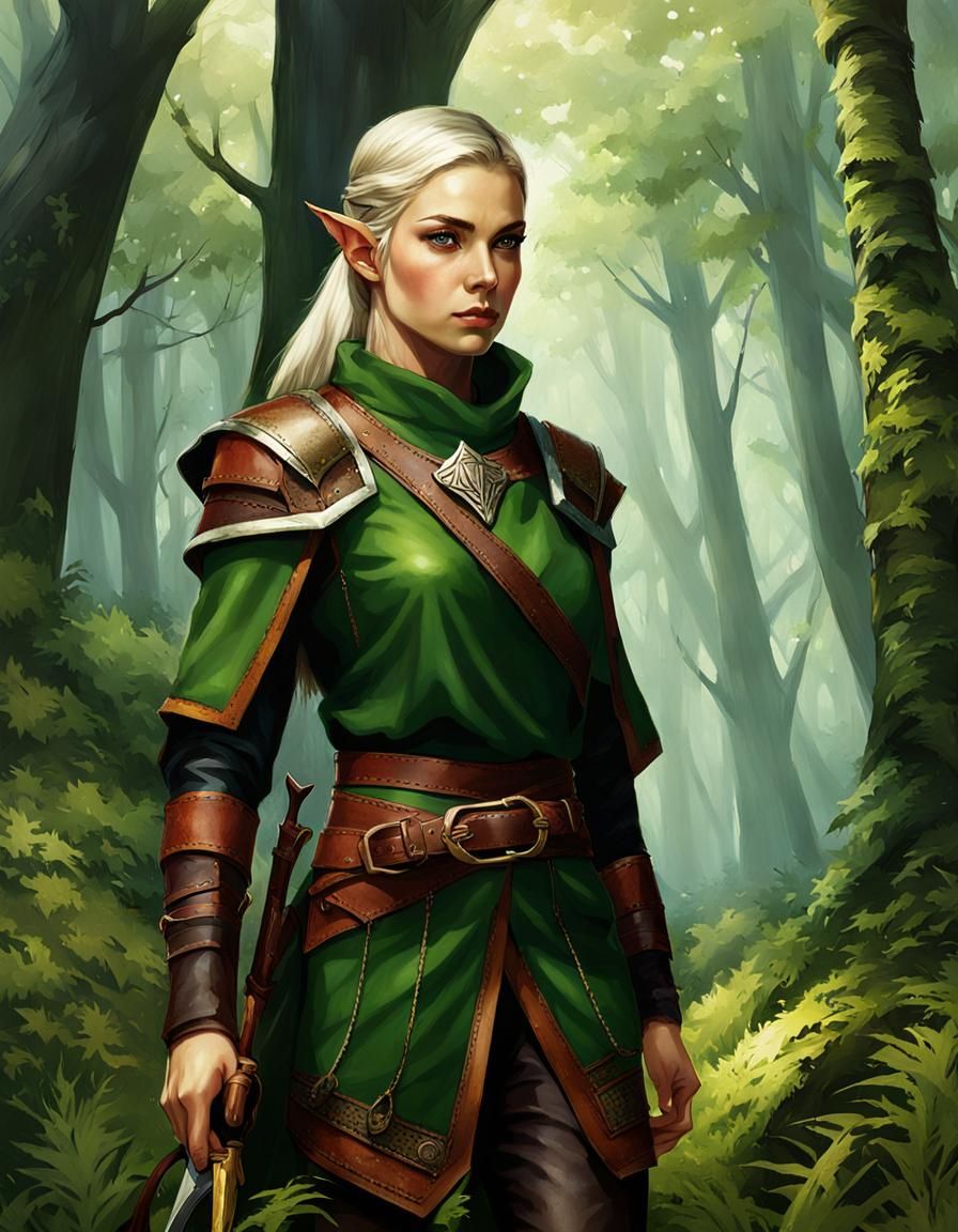 Female Elf Ranger Portrait in Ancient Forest