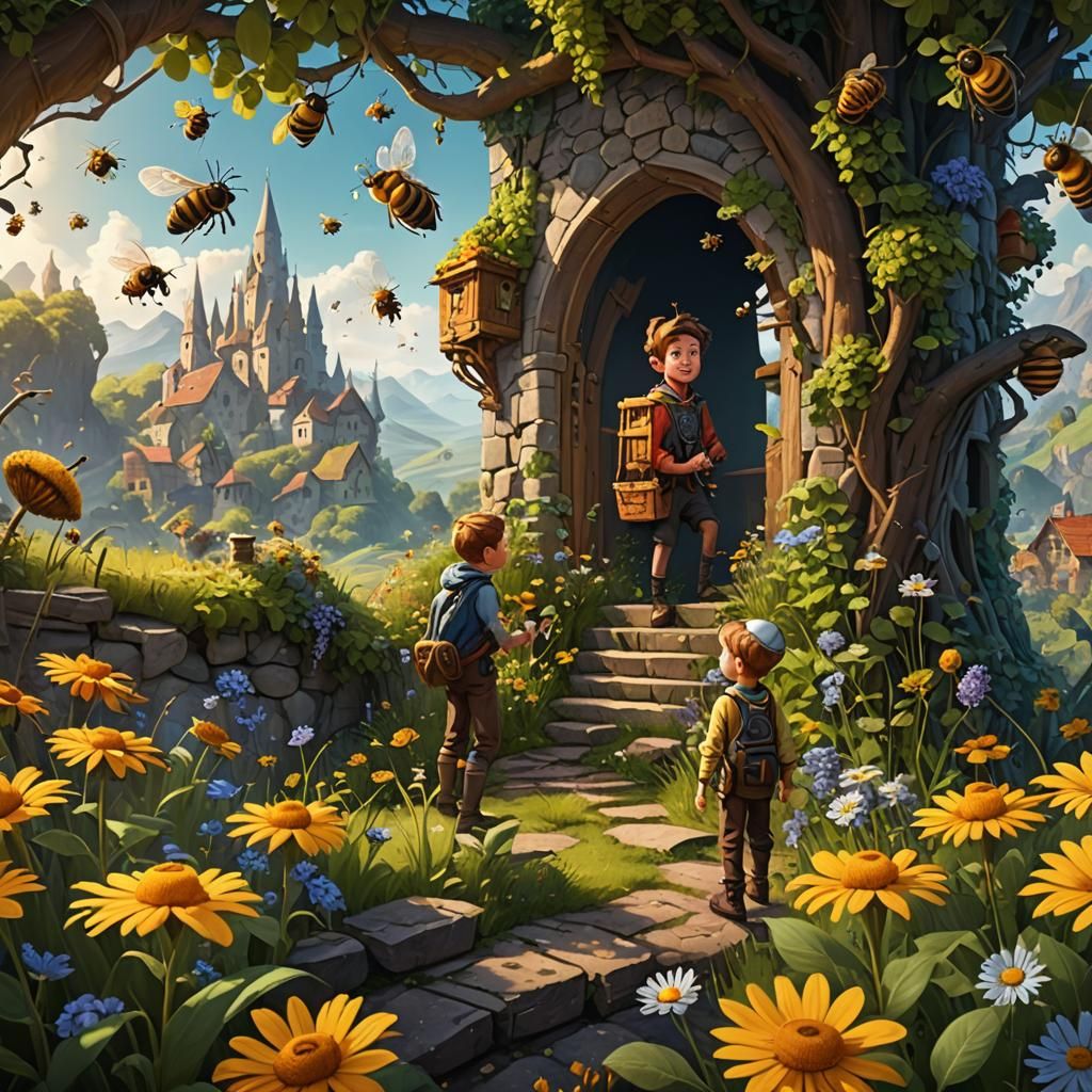 Boy and Bees: Children's Storybook Illustration