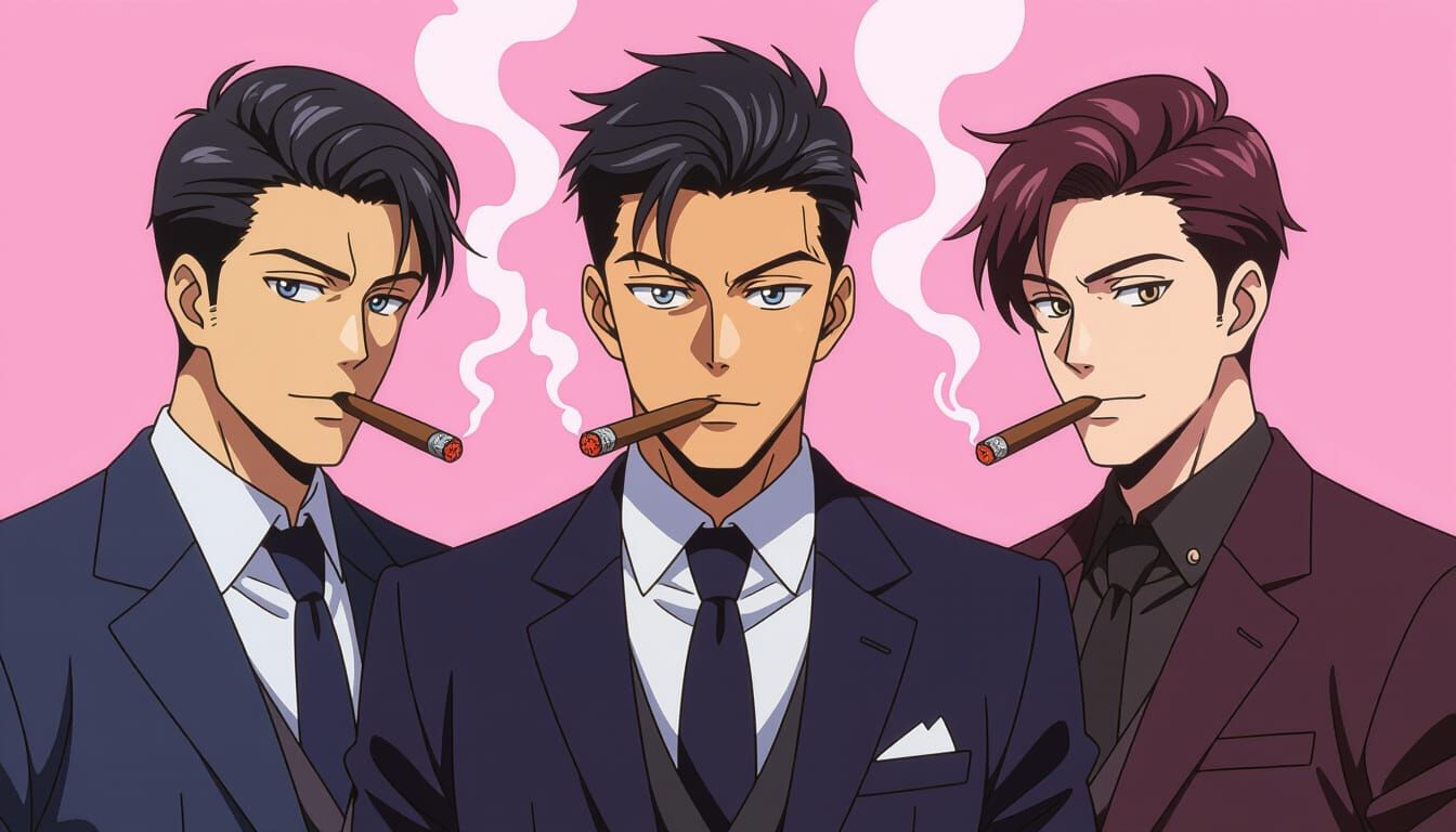 Stylish Anime Men with Cigars in Bold Style