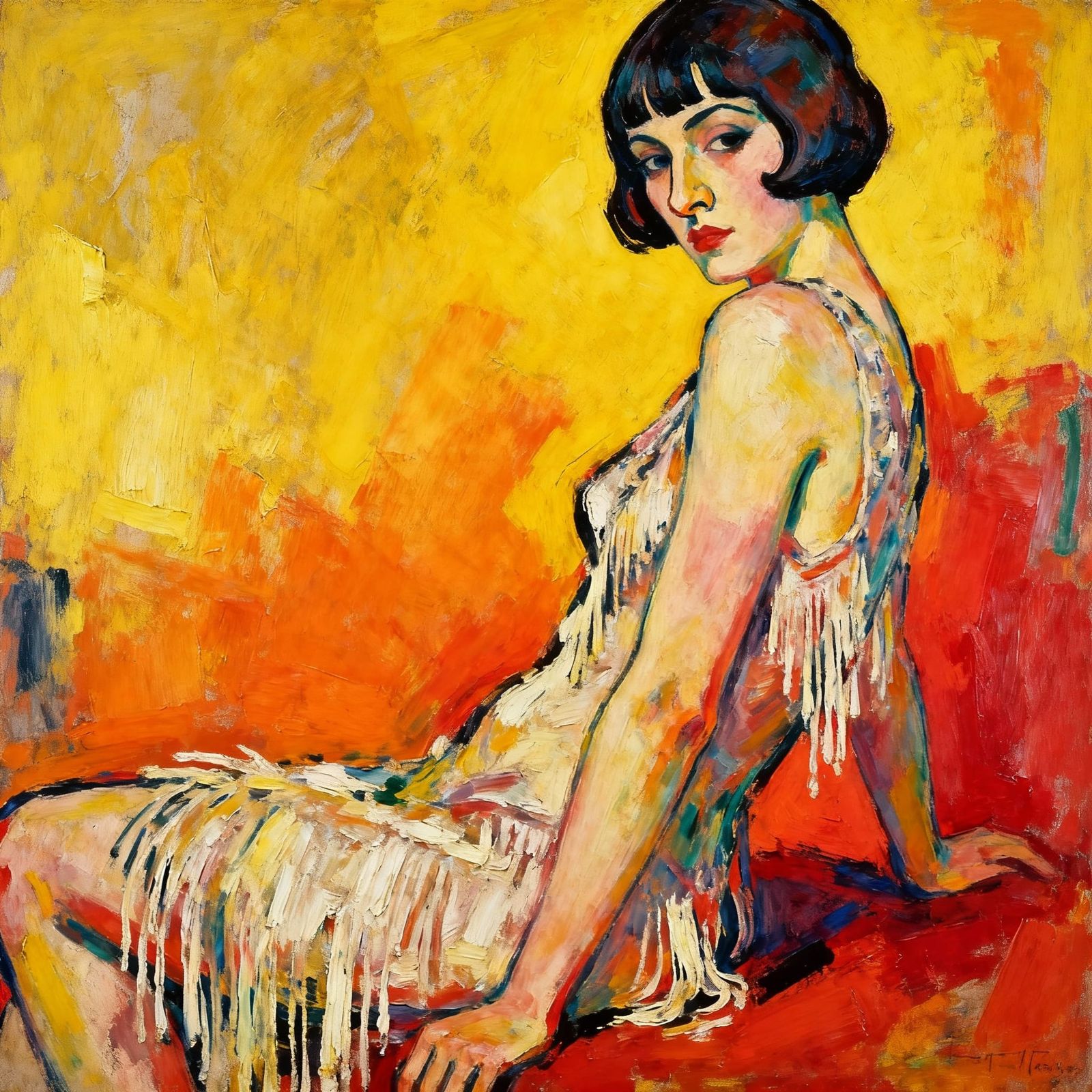 1920s Flapper Woman in Abstract Expressionist Style