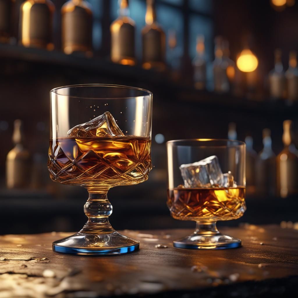 Whisky Glasses in Detailed Fantasy Art Style