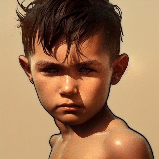 Detailed Portrait of Shirtless Boy in Trending Art Style