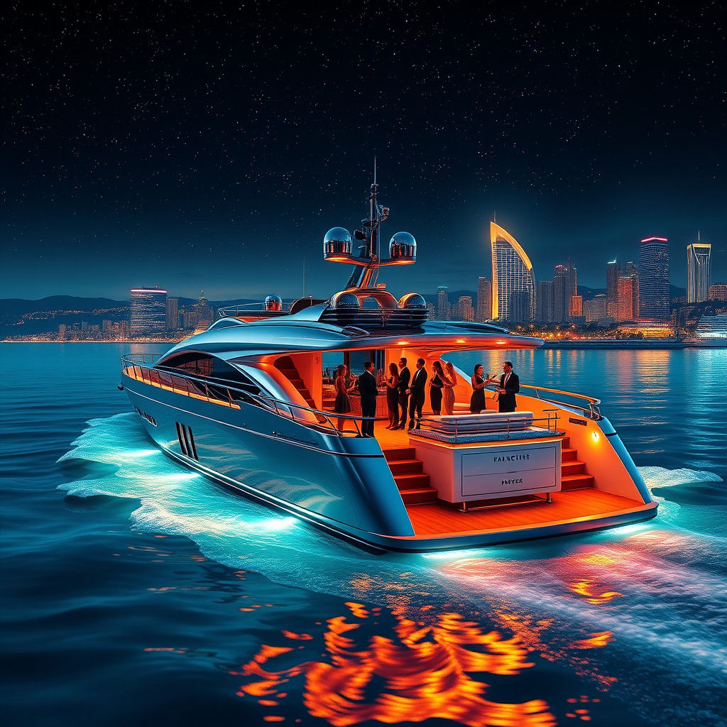 Luxurious Yacht Under Starry Sky: Digital Concept Art