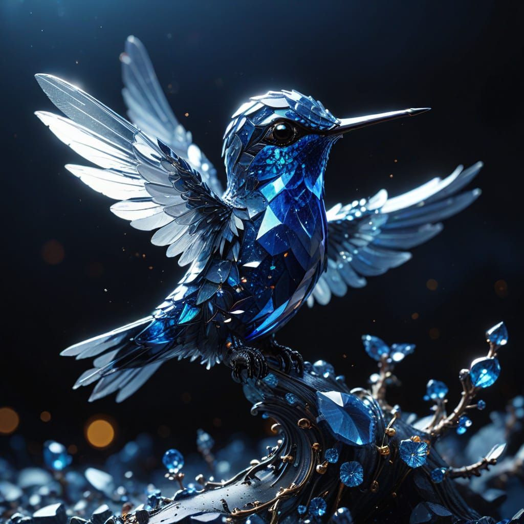 Sapphire Crystal Hummingbird Gemstone Masterpiece