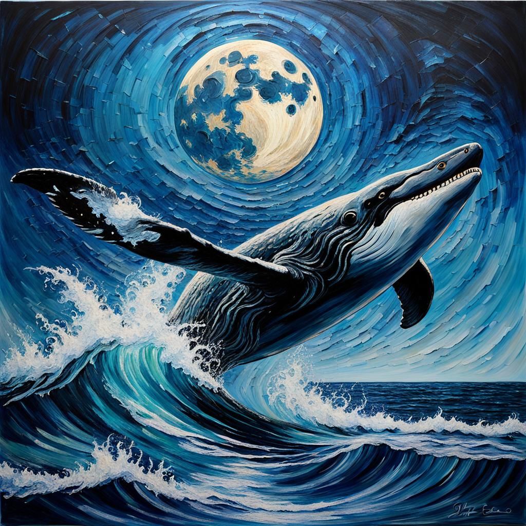 Humpback Whale Breaching Under Super Blue Moon