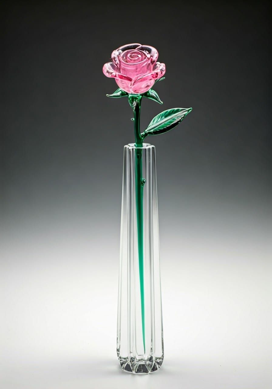 Pink Glass Rose in Elegant Glass Vase