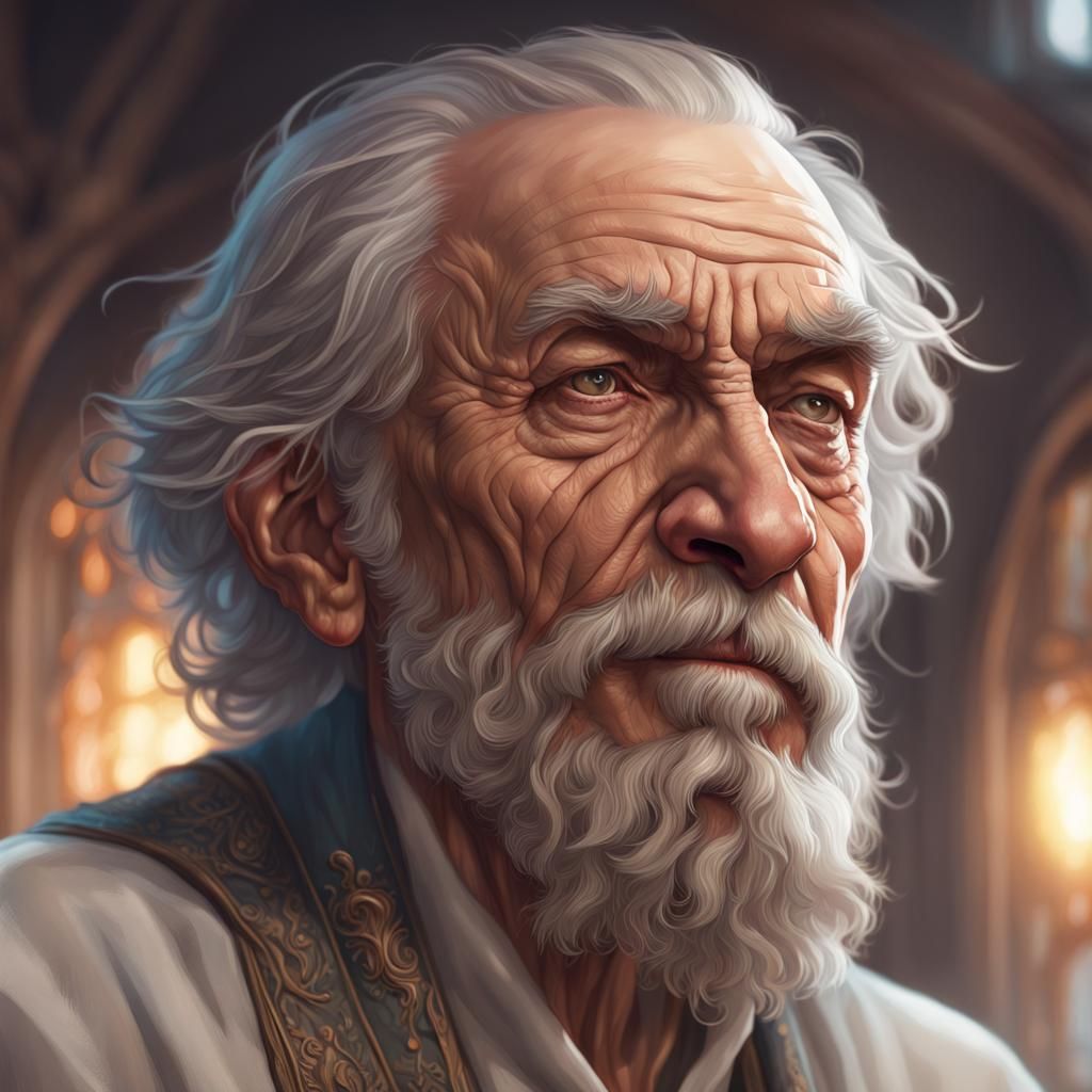 Detailed Portrait of Old Men in Art Nouveau Style