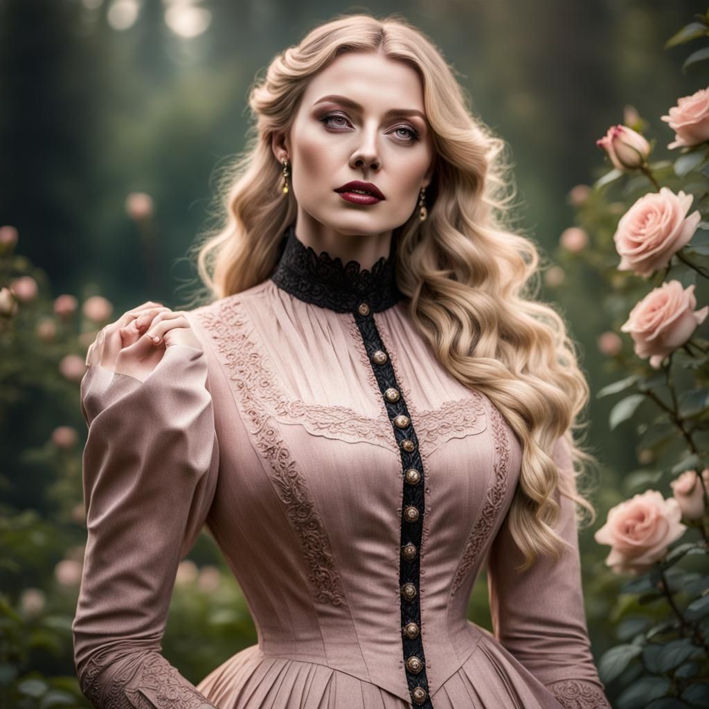 Victorian Woman in Mystic Rose Garden Portrait