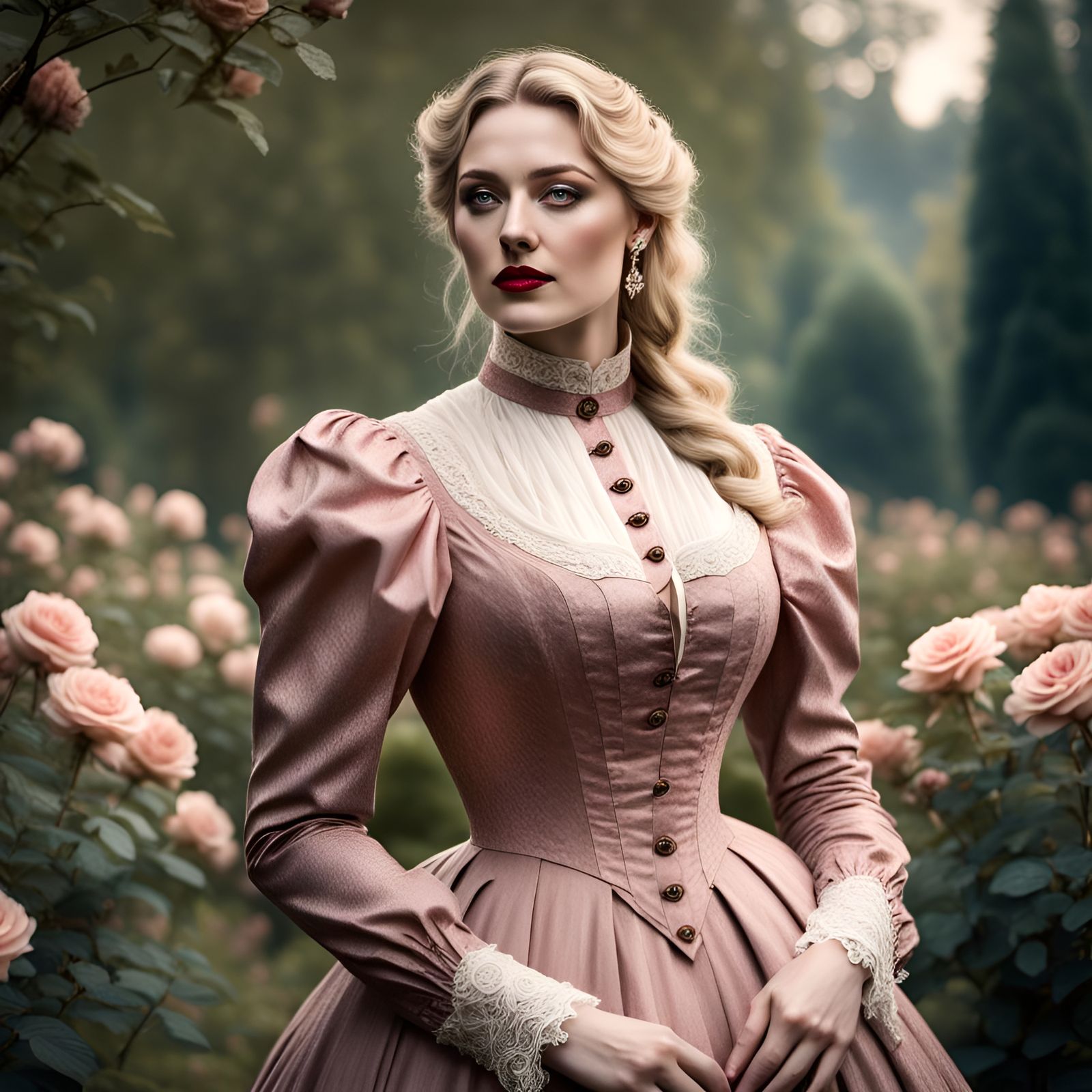 Victorian Woman in Mystic Rose Garden Portrait