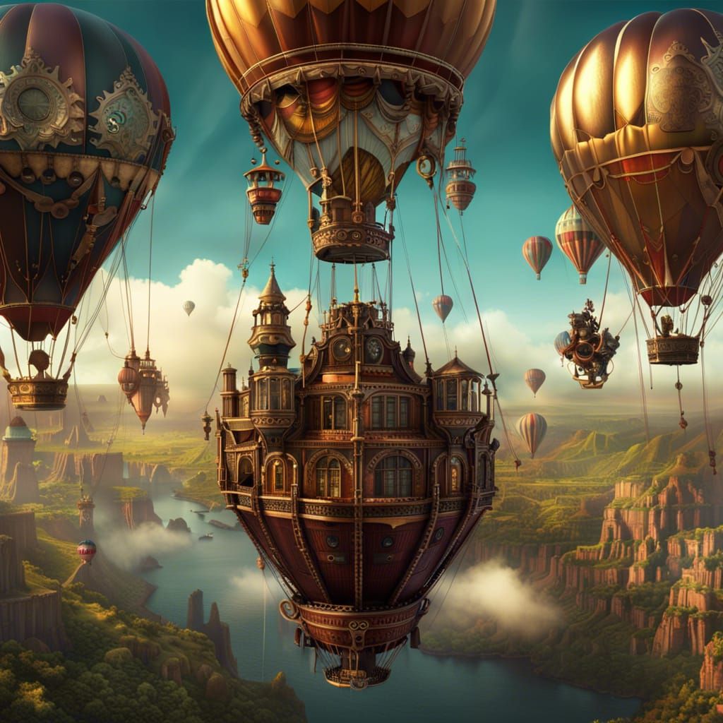 Steampunk Hot Air Balloon in Digital Matte Painting
