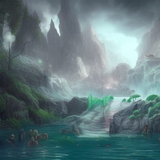 Demonic Eldridge Pool: Detailed Fantasy Concept Art