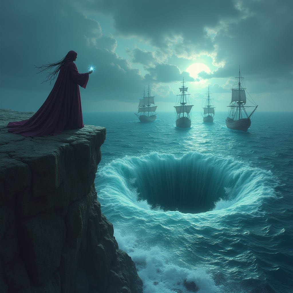 Sorcerer Battles Fleet with Powerful Whirlpool Spell