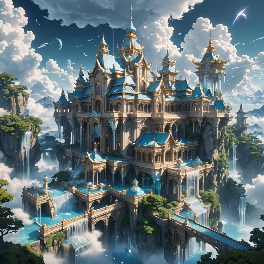 Ethereal Crystal Palace Floating in the Sky