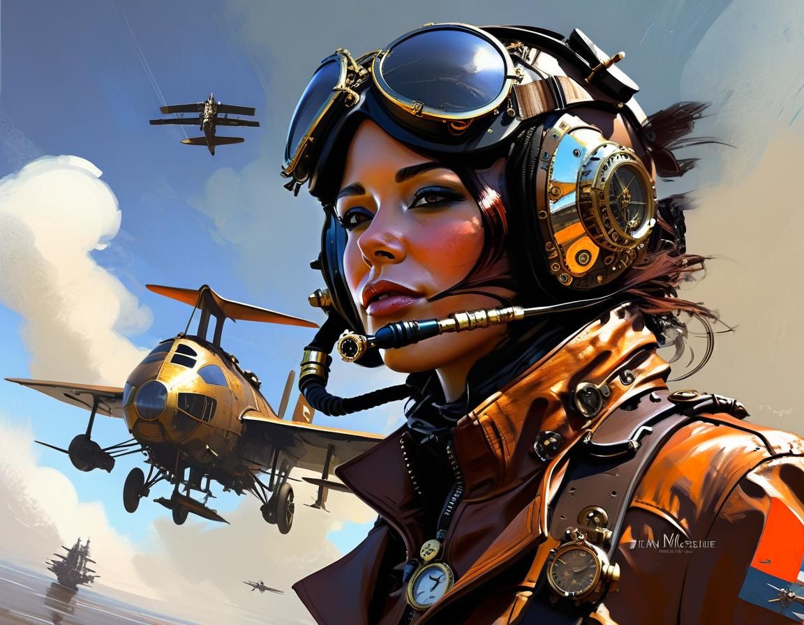 Dramatic STEAMPUNK Pilot in Mid-Flight
