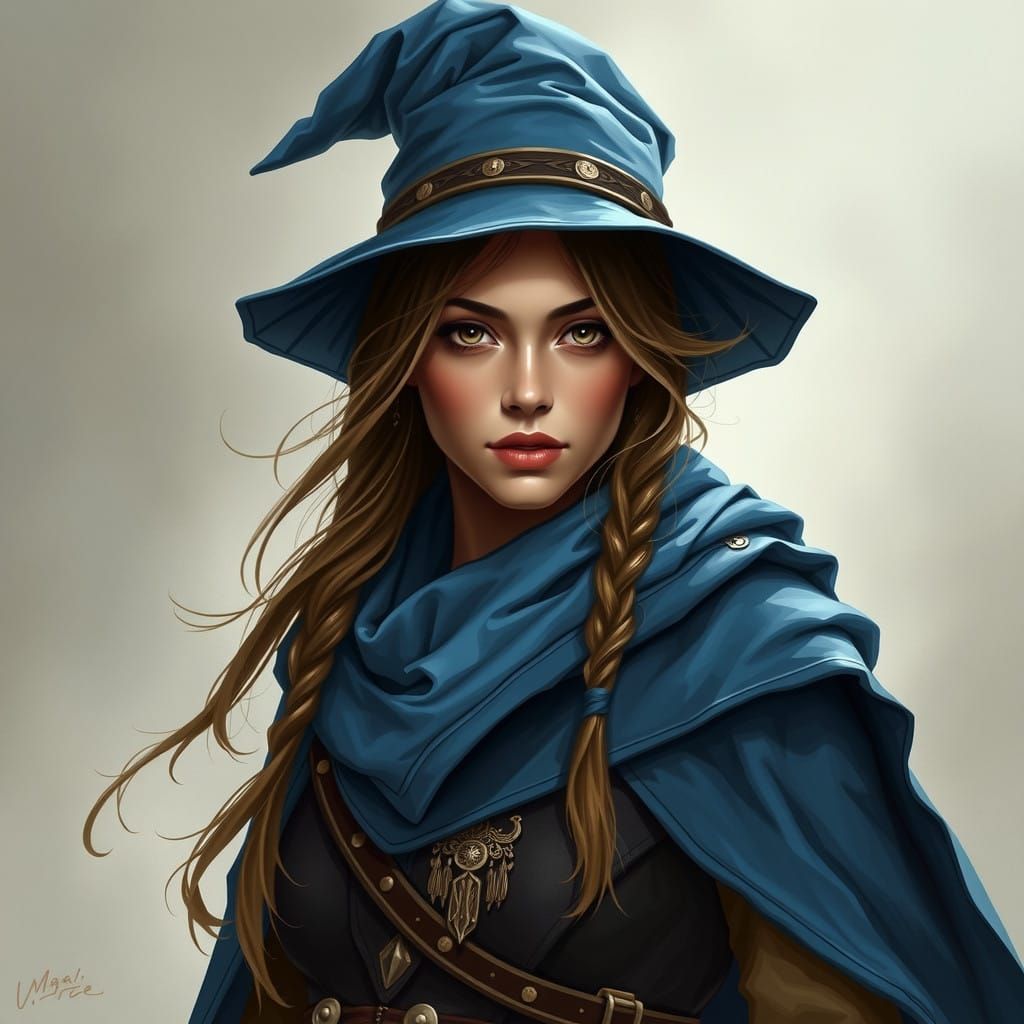 Ethereal Female Wizard in Blue Regalia