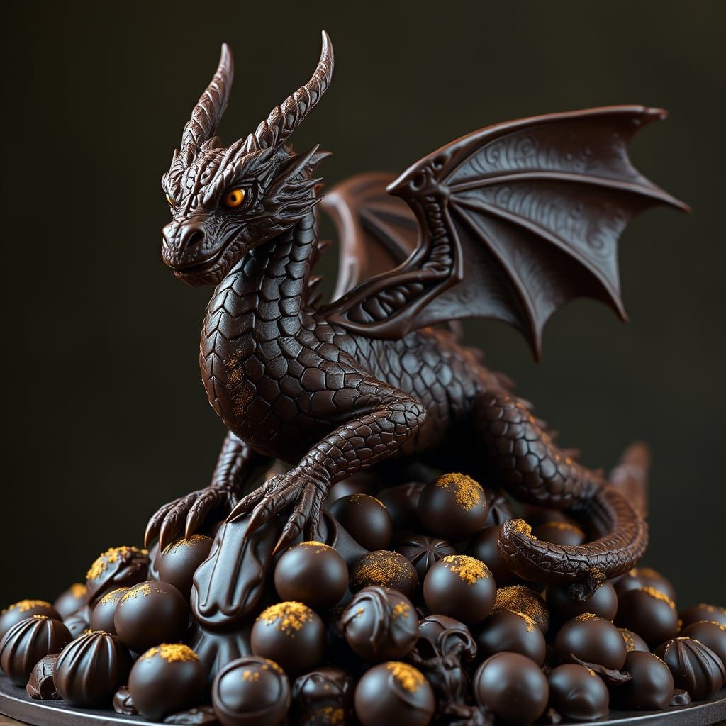 Edible Gold Dragon Chocolate Sculpture