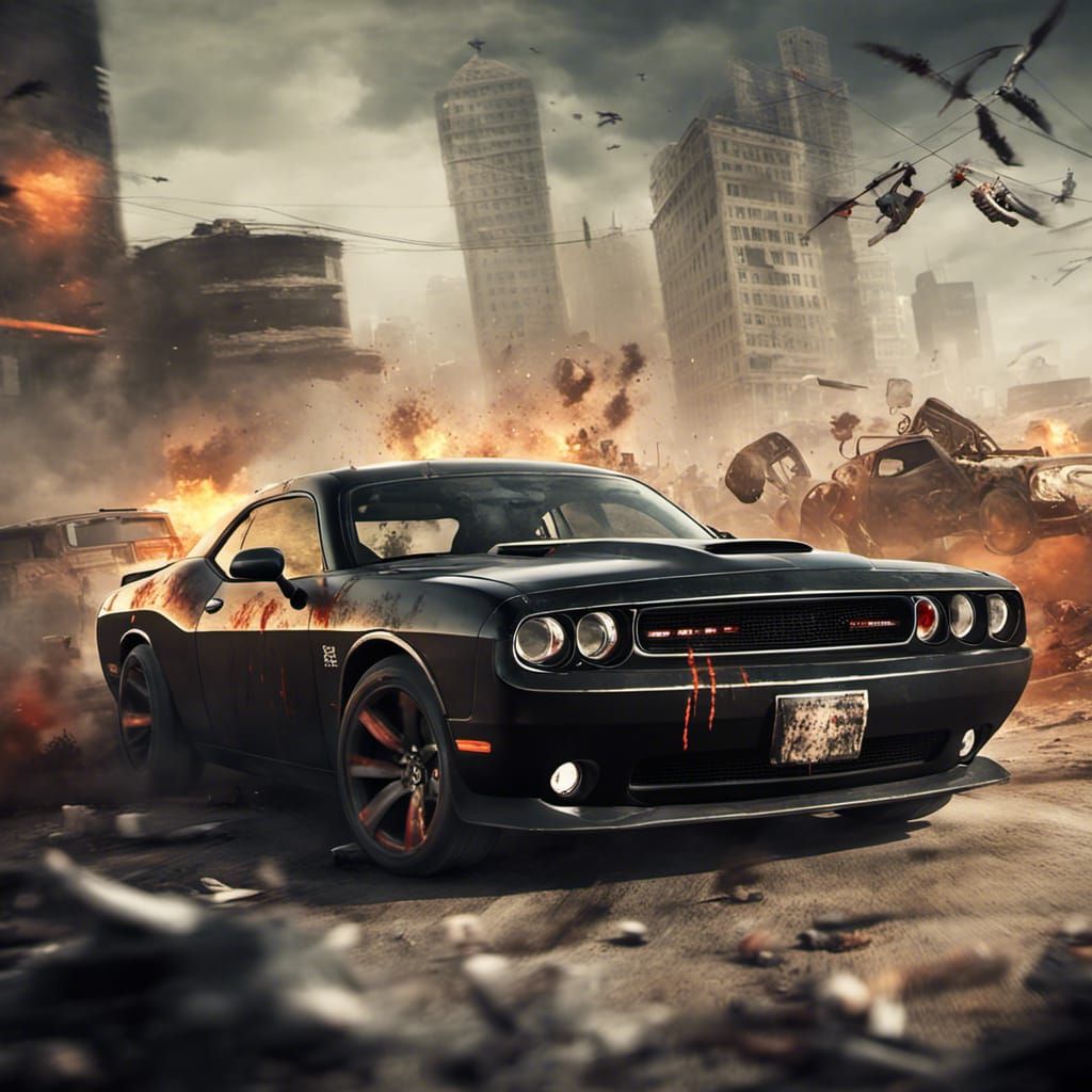 dodge challenger in a zombie apocalypse
