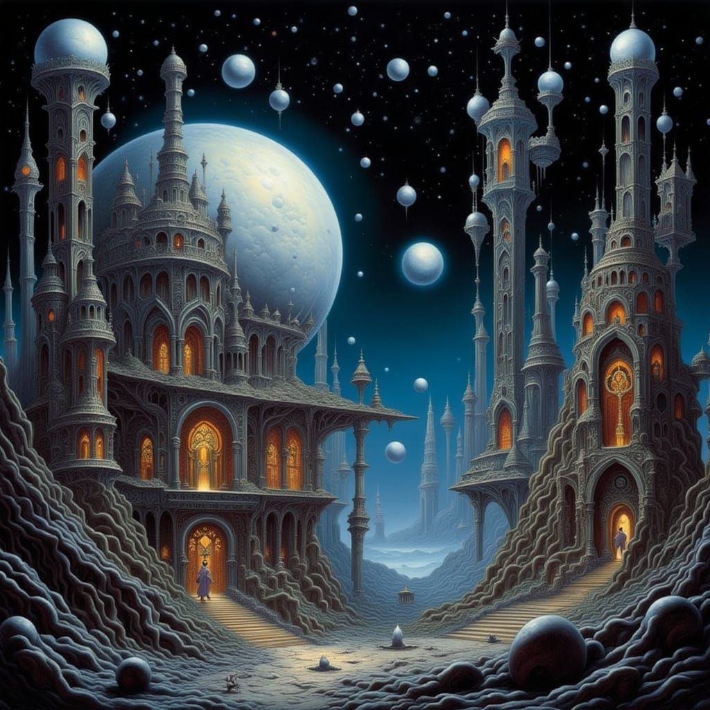 Futuristic Cityscape on the Dark Side of the Moon