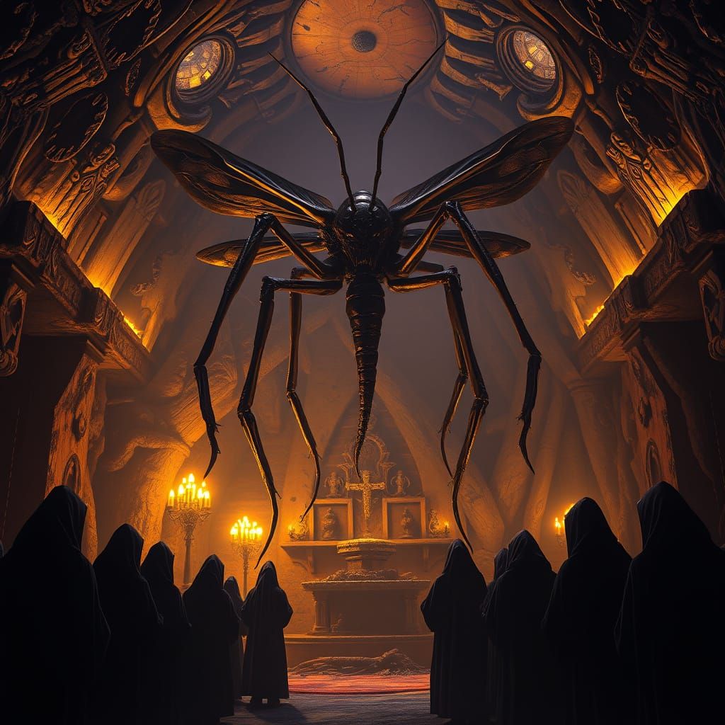 Eldritch Insect God in Cavernous Sanctuary