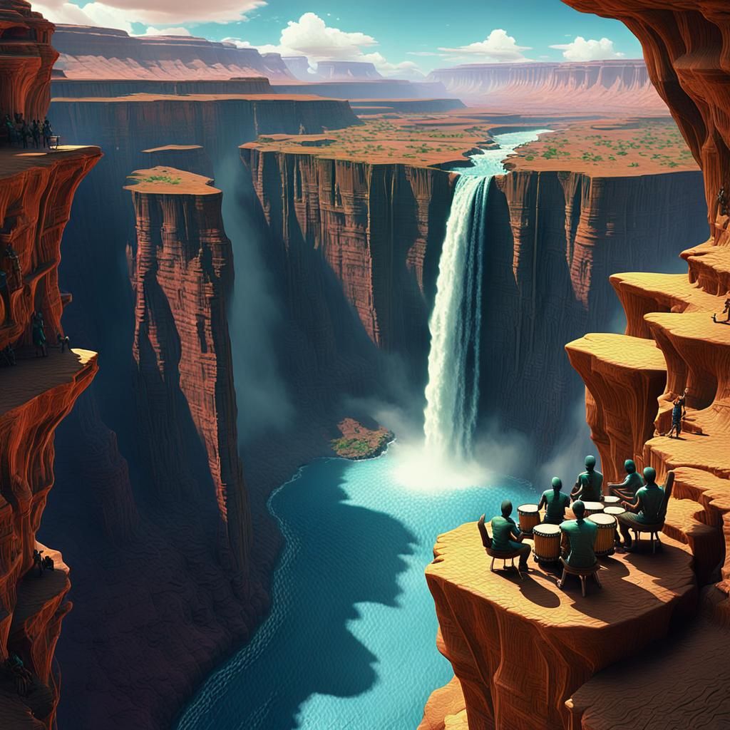 Fractal Canyon Drummers at Noon: A Cinematic Still