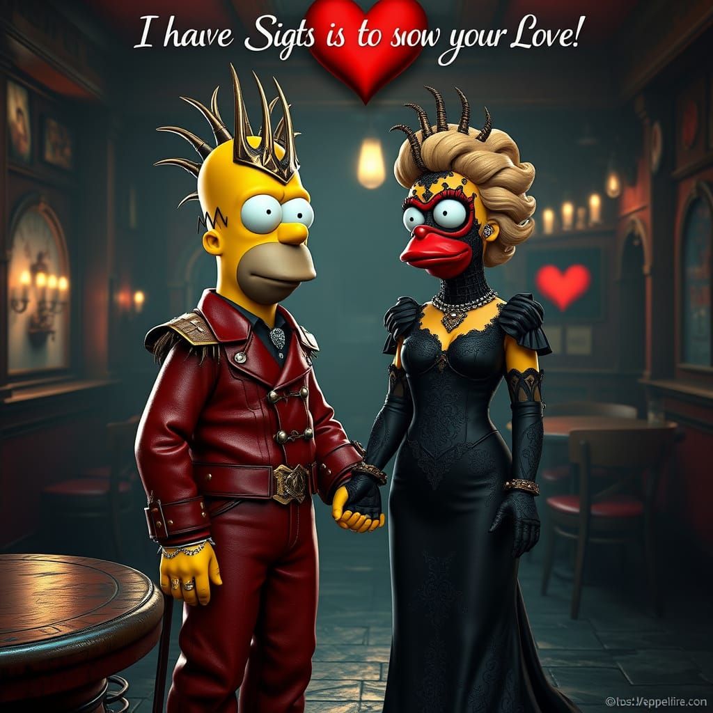 Hyperrealistic 3D render of Homer Simpson is Pinhead, clad in Red leather with intricate, ornate details, adorned with H...