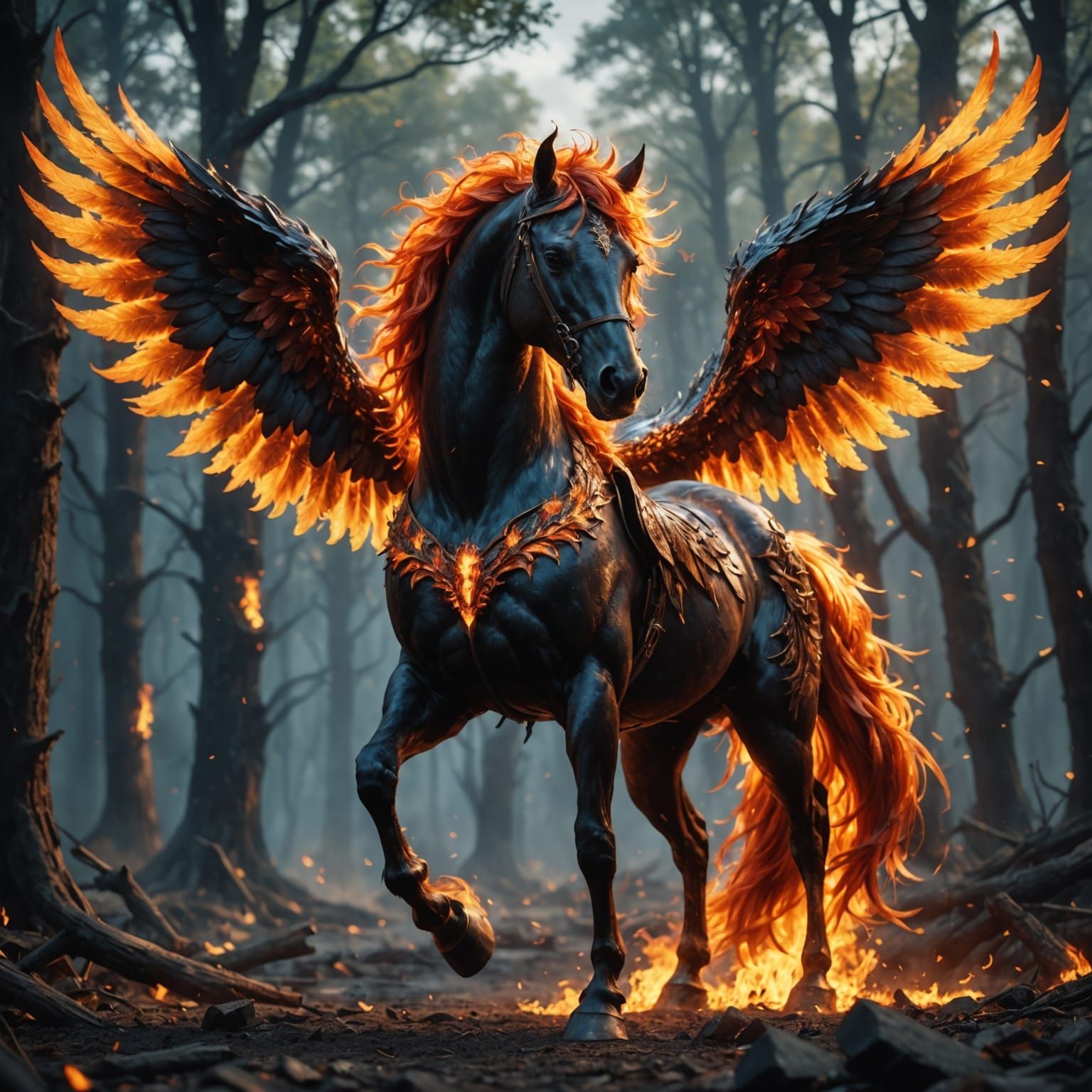 Fiery Winged Horse: Fantasy Concept Art