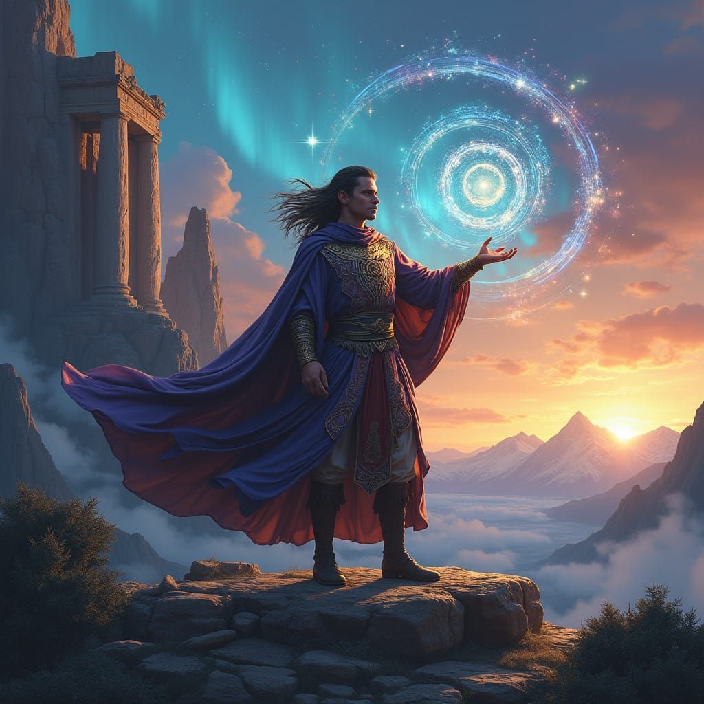 Heroic Figure Basks in Violet Twilight Glow