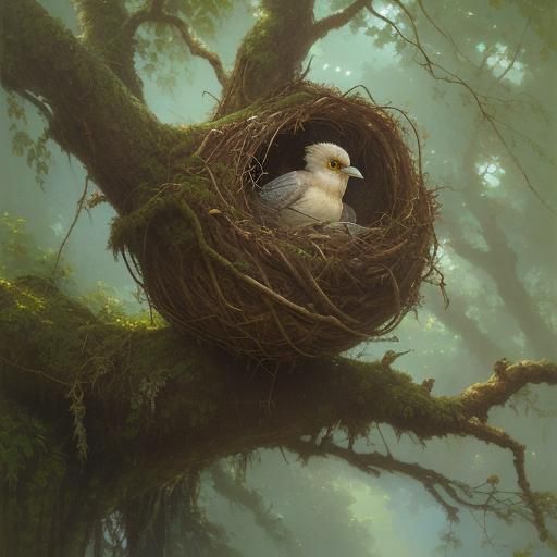 Birds Nest Oil Painting by James Gurney