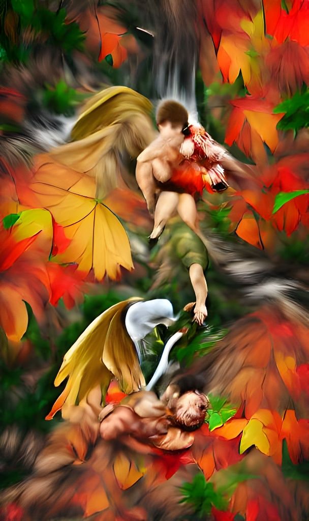 Angel's Victory: Autumn Jungle Landscape Illustration