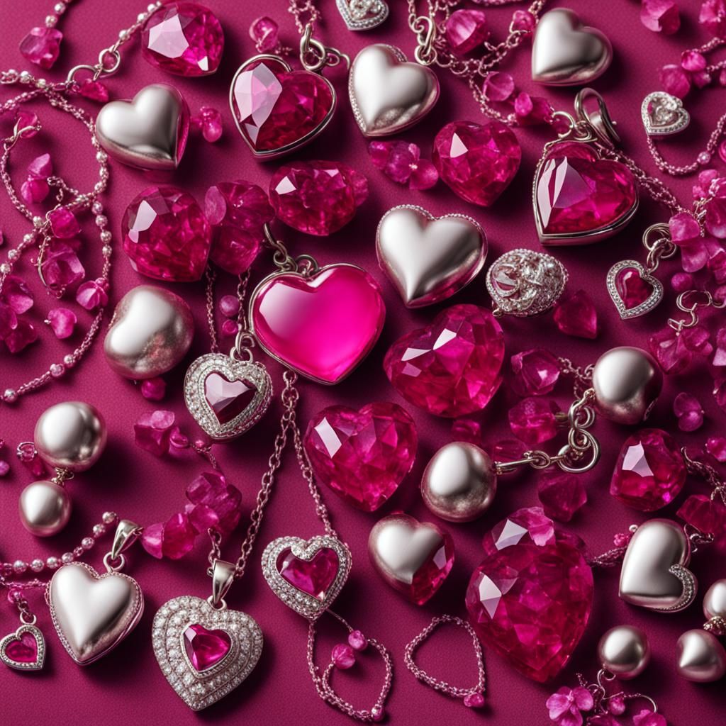 Ruby Heart Jewelry Still Life in Hot Pink