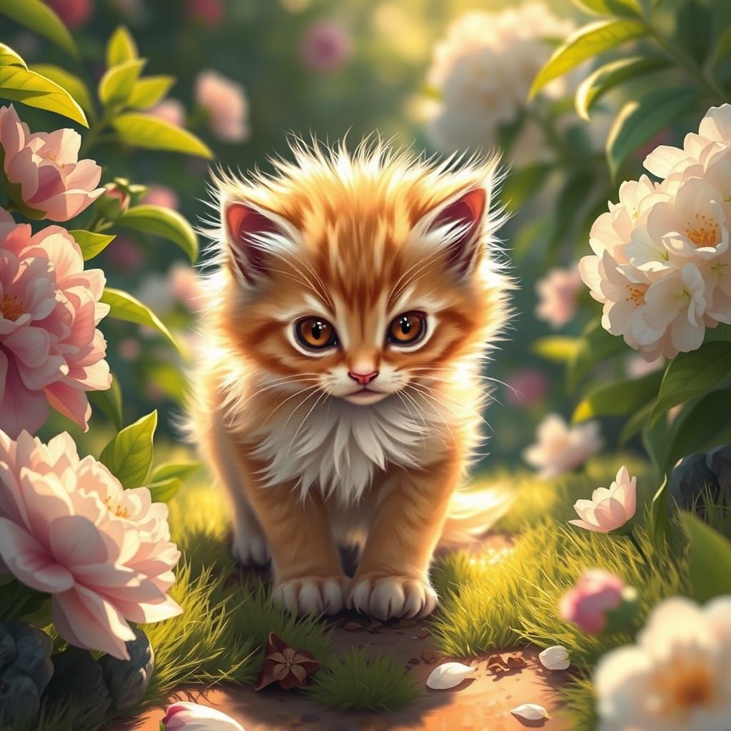 Kitten, Garden, Spring Flowers