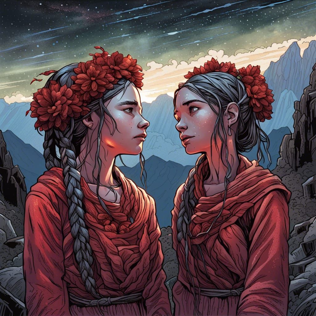 Weeping Girls in Ukrainian Dress Among Stars