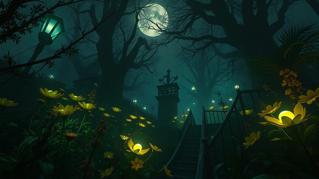 Surreal Nighttime Garden Transports You to Haunted Realm