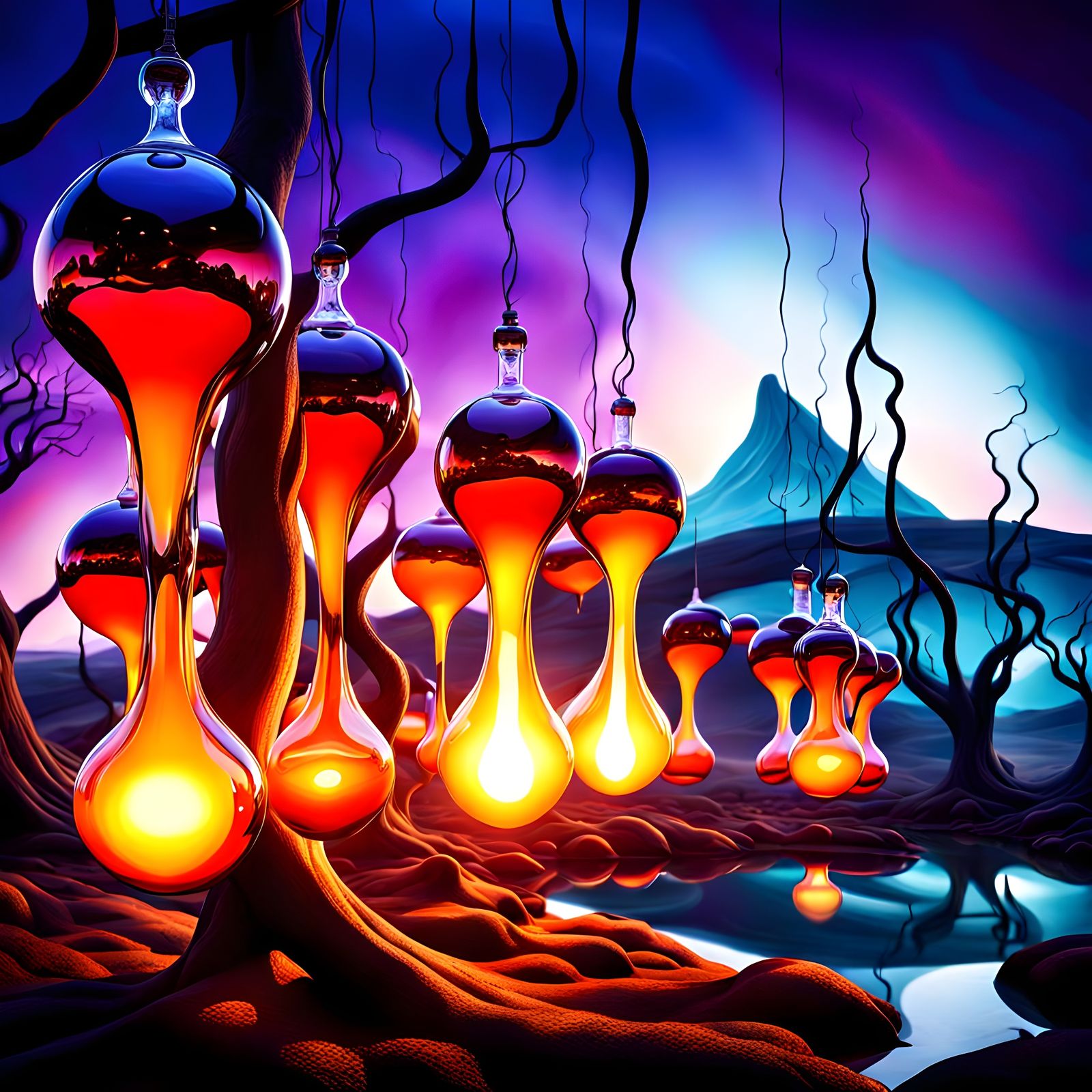 Surreal Melting Glass Lamps in Dark Fantasy Style