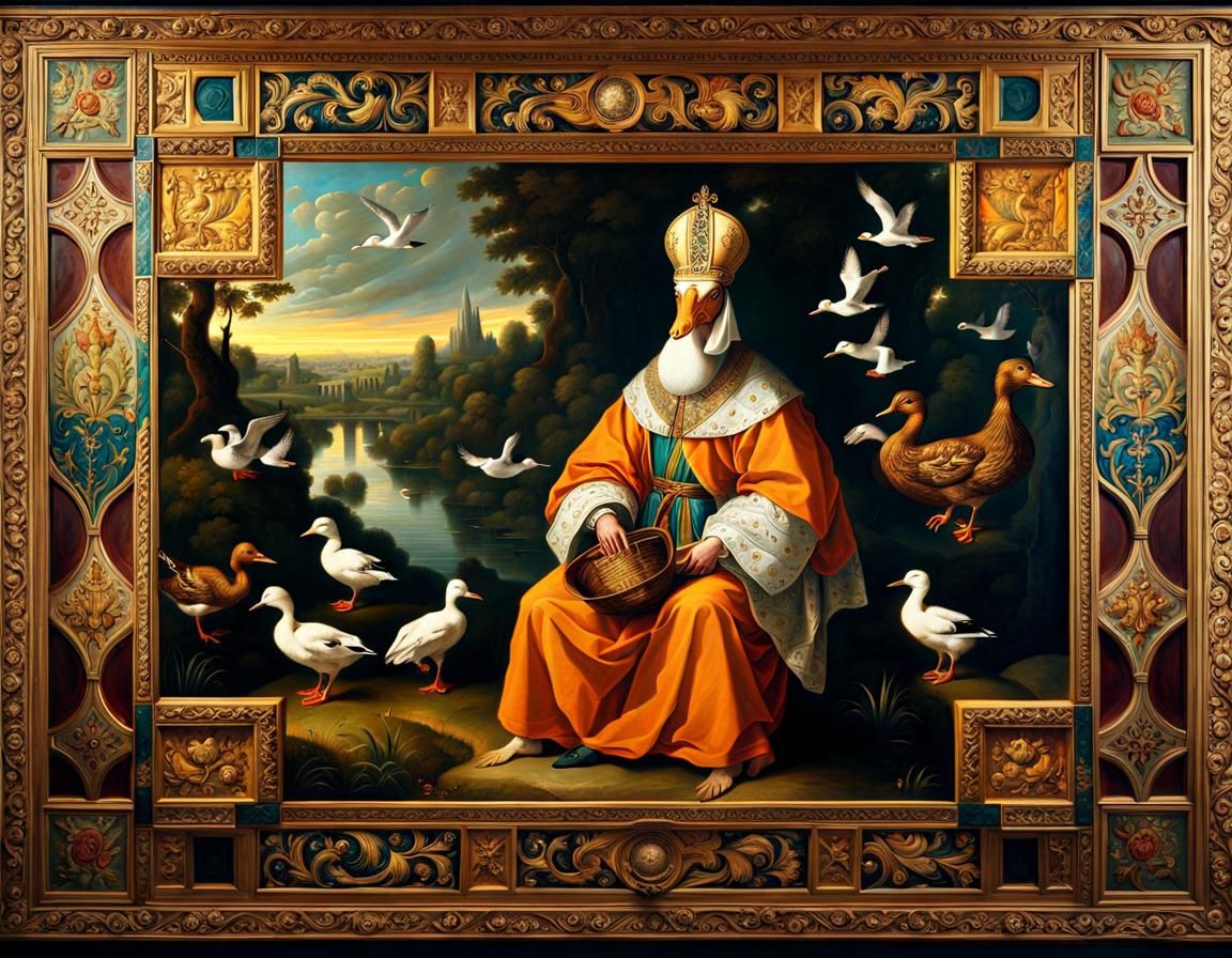 Renaissance Duck Priest in Famous Painting Style