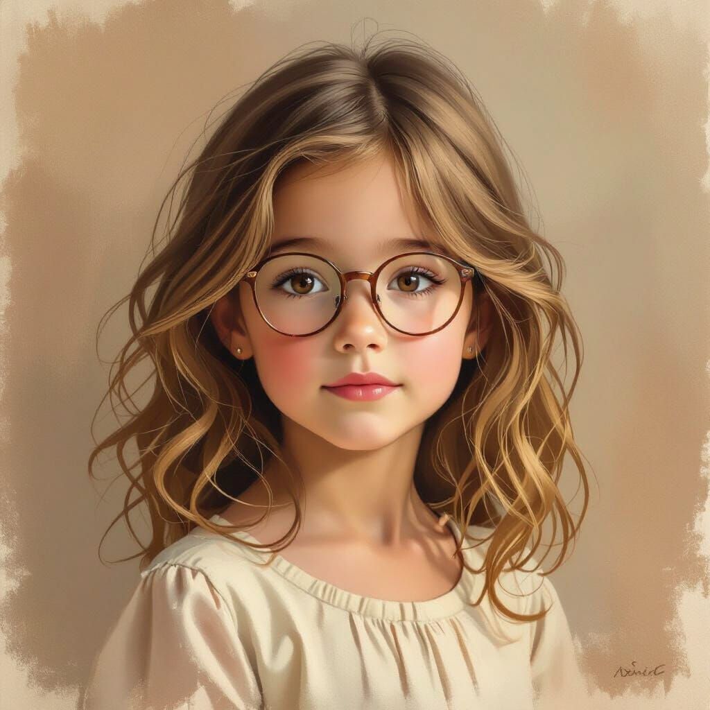 Impressionist Portrait of a Girl with Wavy Brown Hair