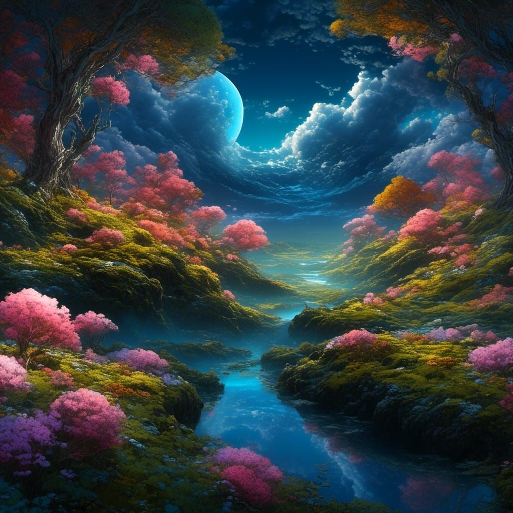 Fantasy Landscape with Floating Cloud: Digital Illustration