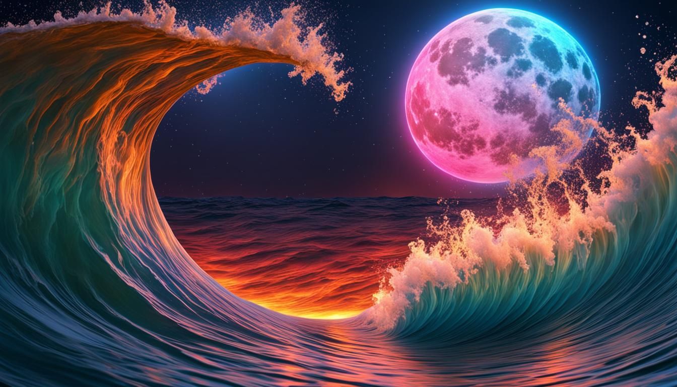 Vibrant Moon Underneath Ocean Waves
