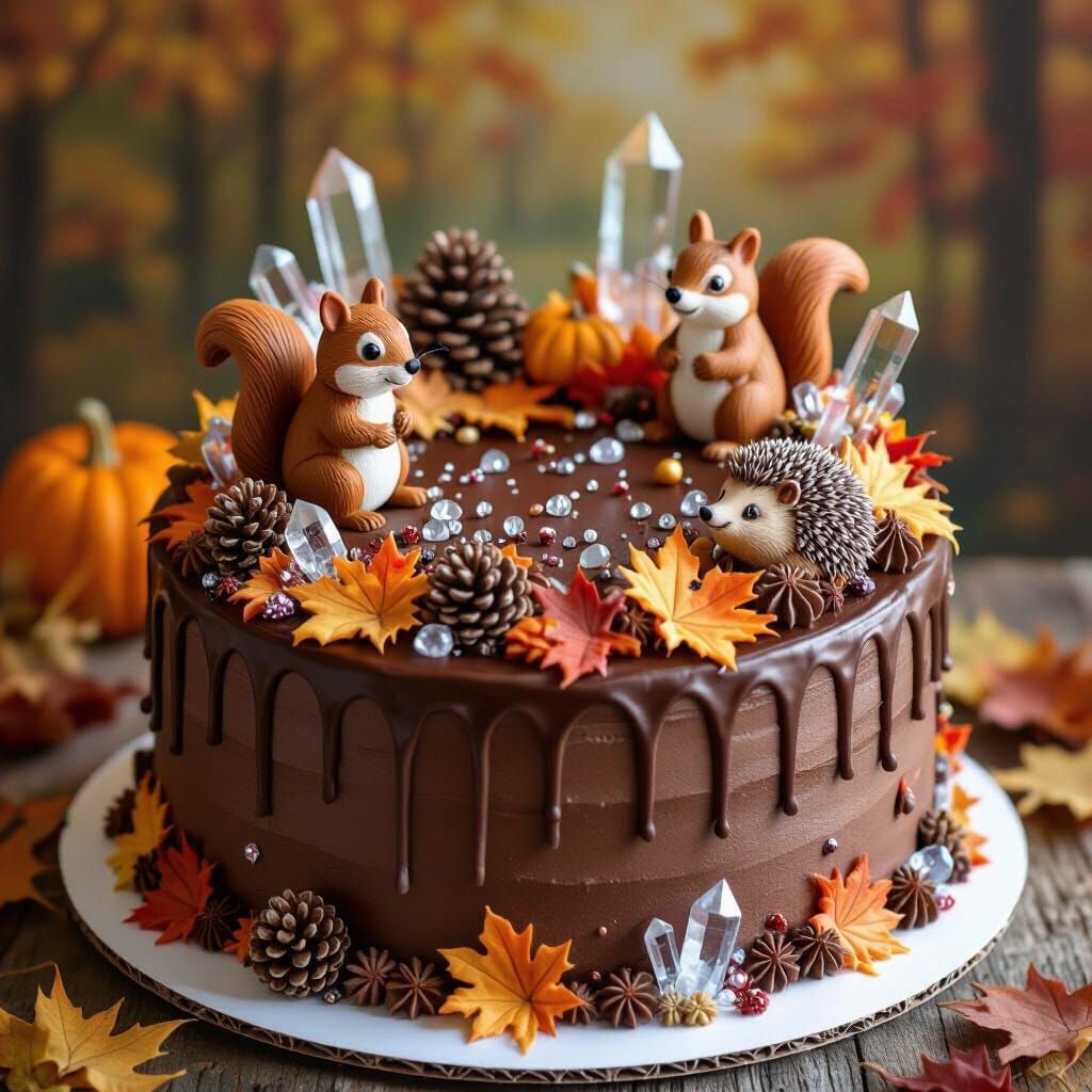Magical Autumn Chocolate Cake With Crystal Decorations
