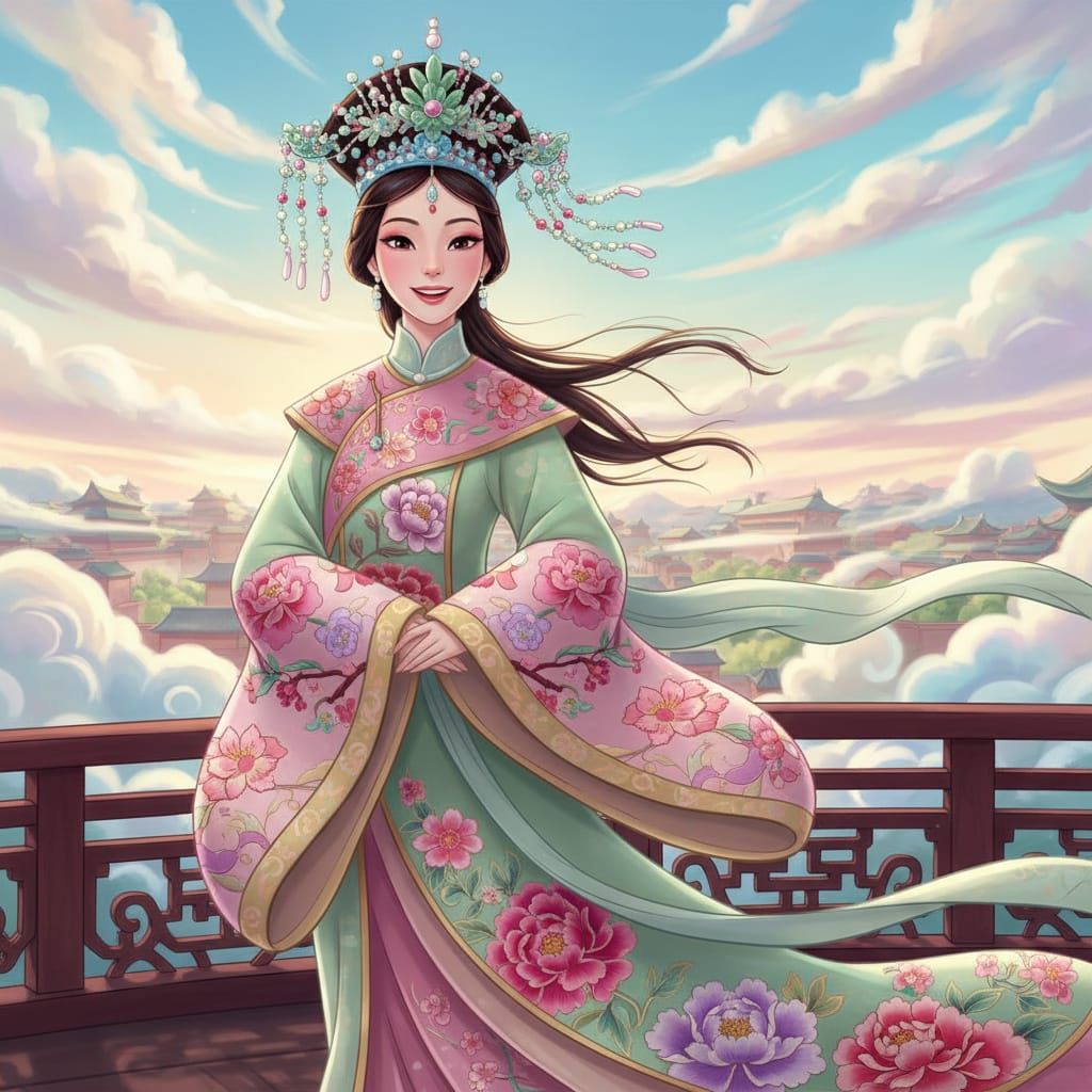 Joyful Empress Lin in Pastel Qing Dynasty Robe