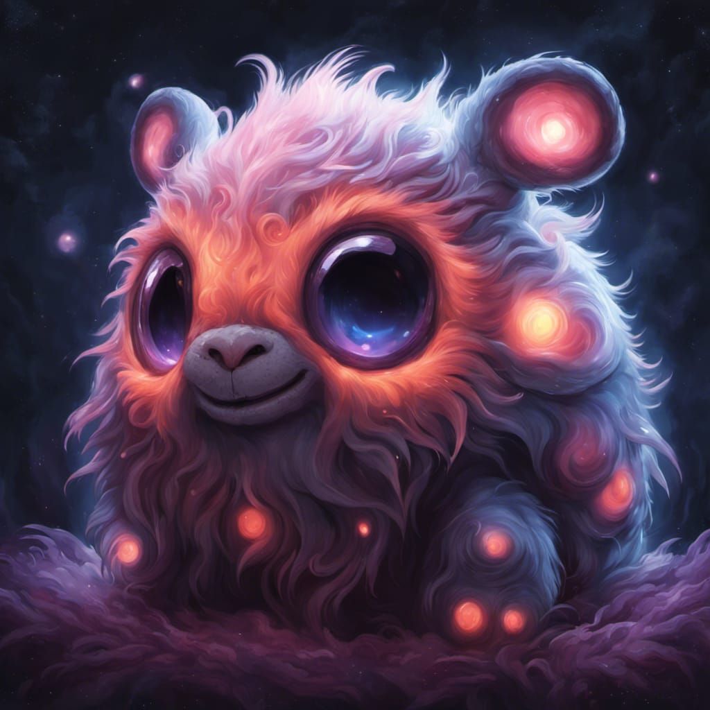 Adorable Furry Alien Creature with Dreamy Eyes