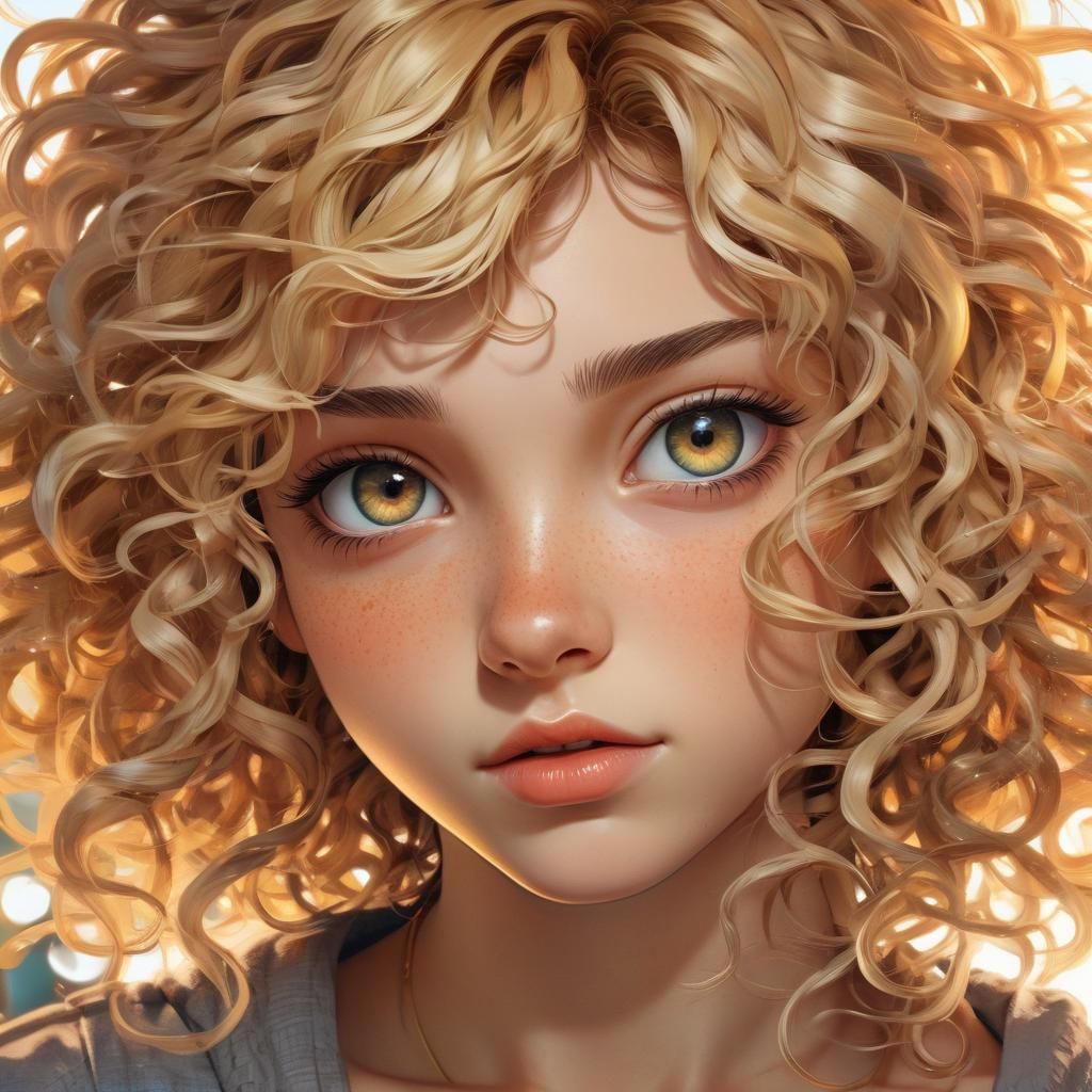 Young Girl with Hazel Eyes in Anime Style