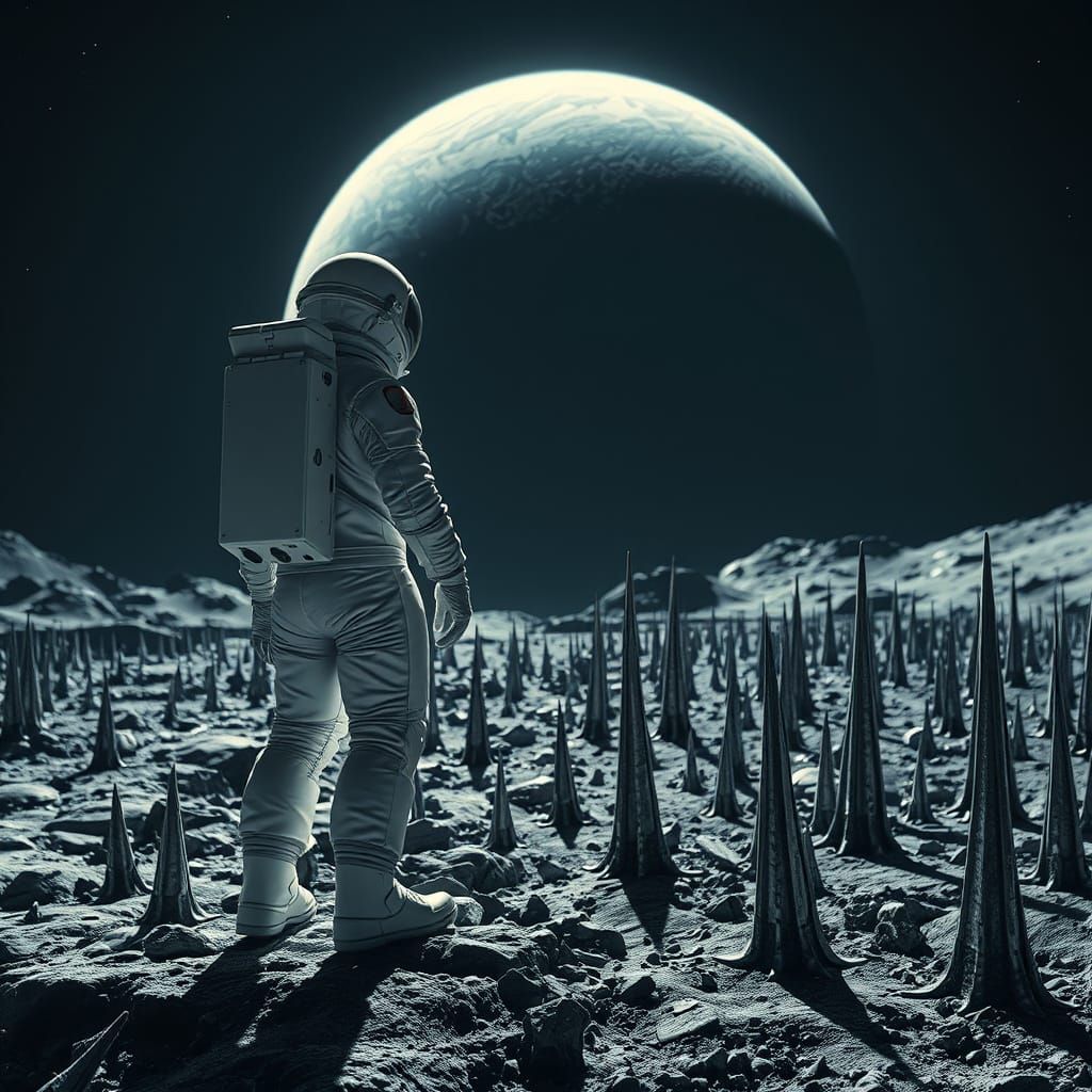 Astronaut Discovers Haunting Alien World with Jagged Spikes