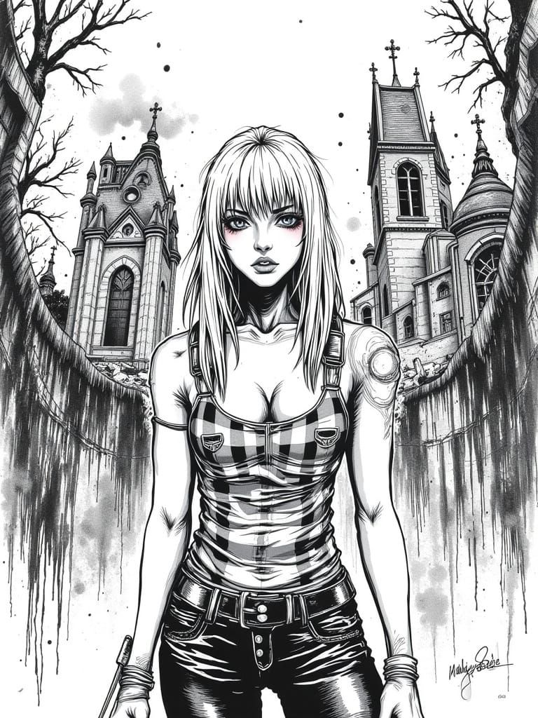 Grotesque Church Encounter in Junji Ito Style