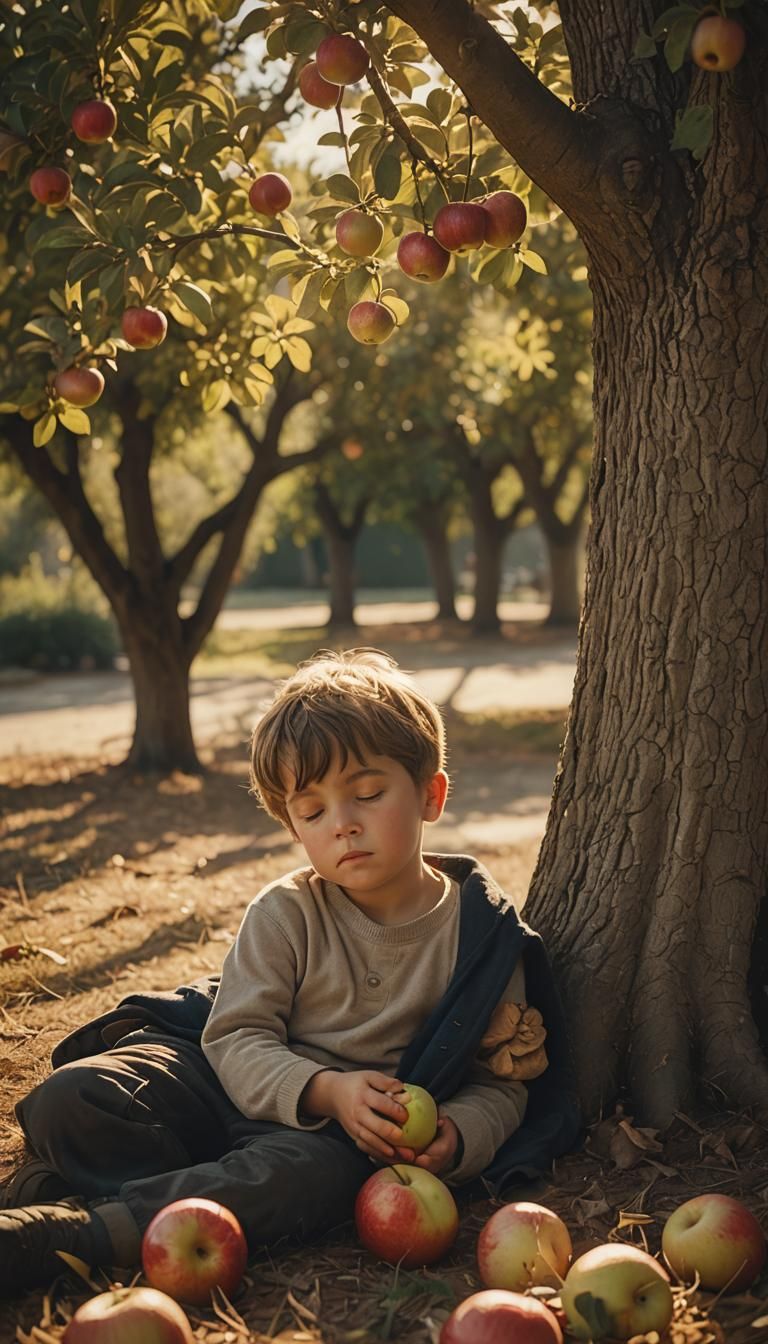Boy Sleeping Under Tree in Golden Hour Lighting