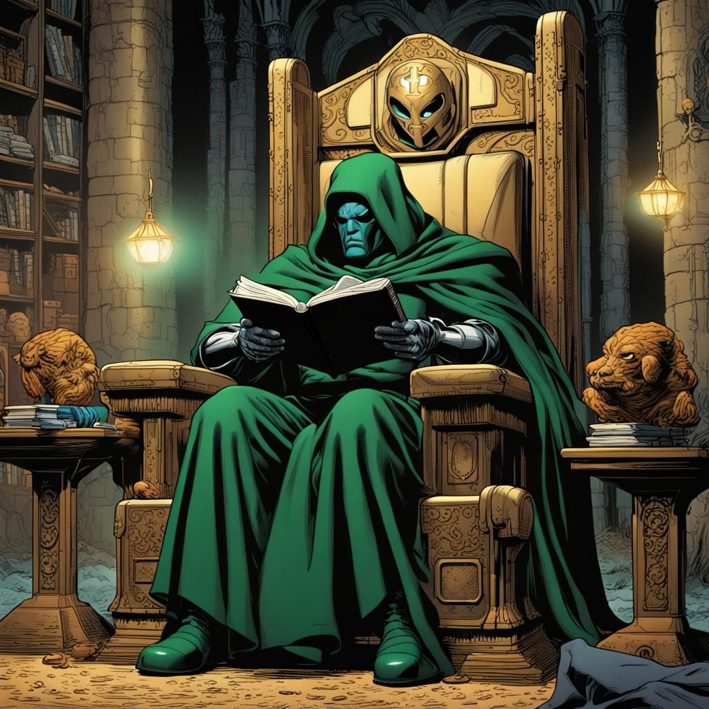 Dr. Doom Reading a Comic Book on His Throne