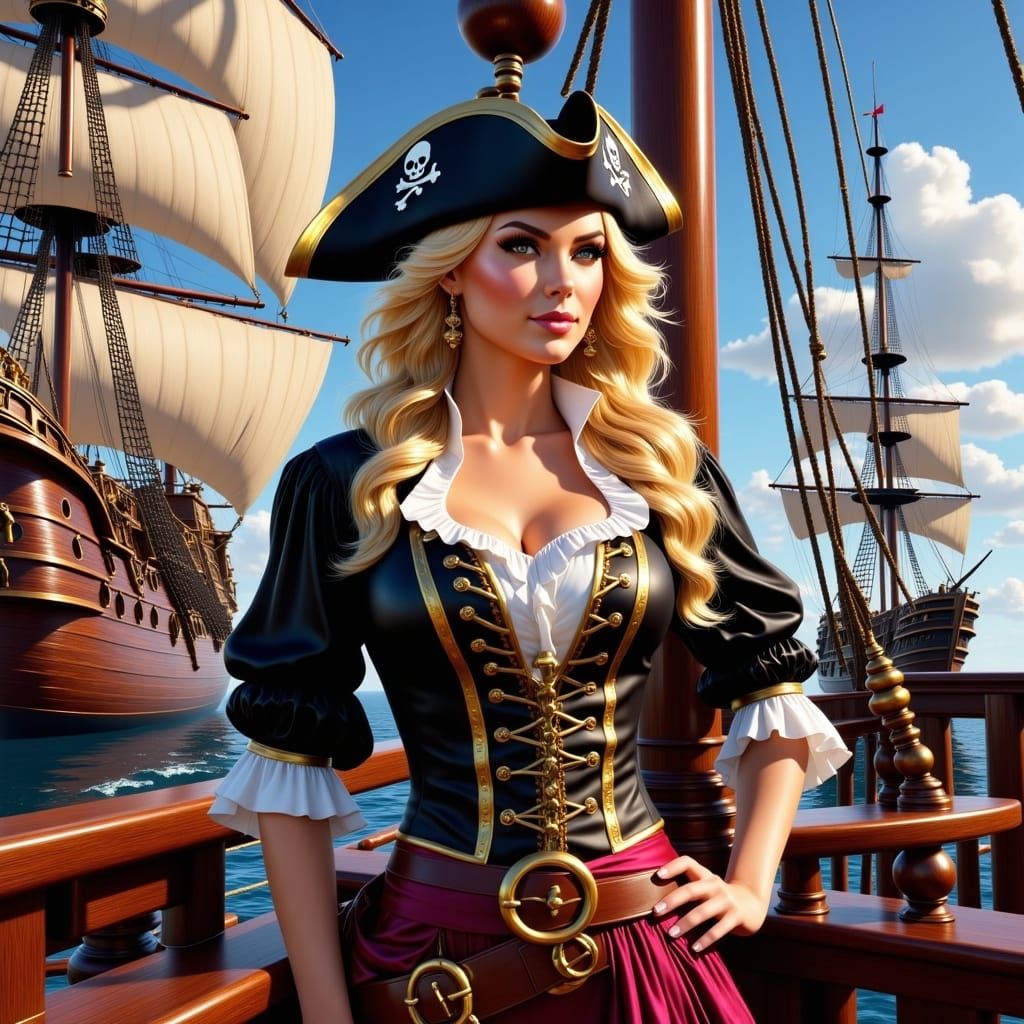 Pirate Queen on Deck: Impressionistic Oil Painting