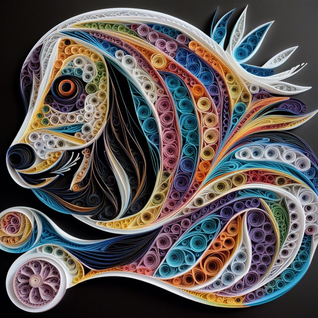 Fractal Quilled Dog in Acid Ink Style