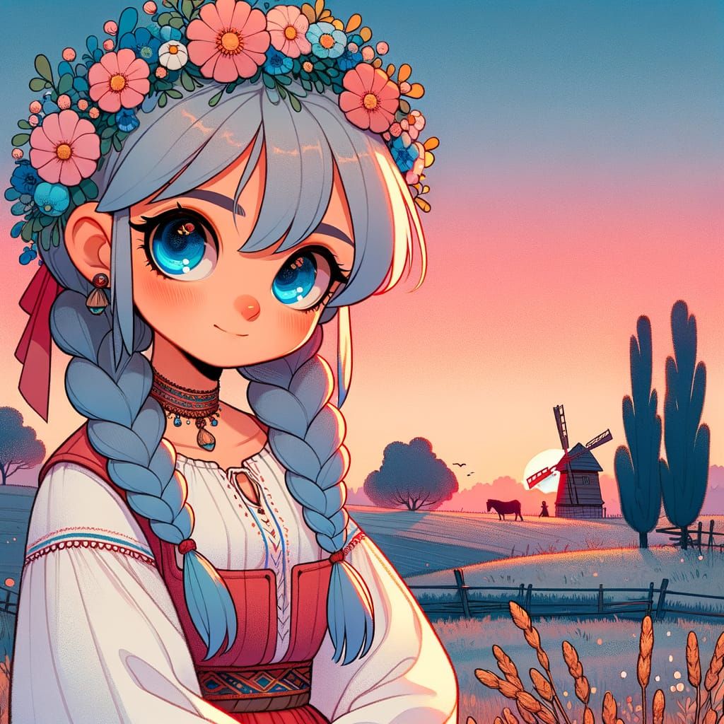 Eastern European Fairy Girl at Sunset